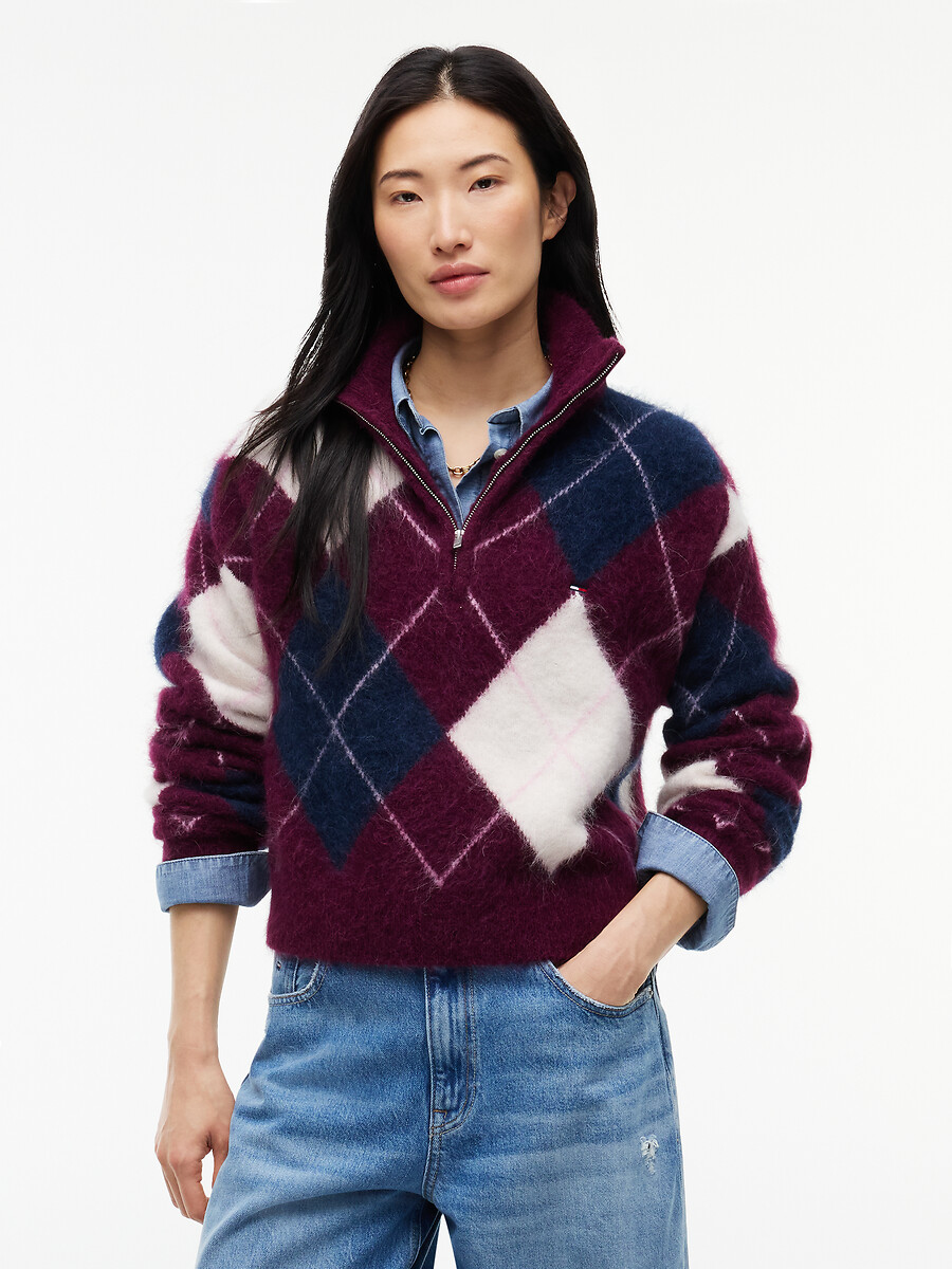 Pull jacquard col montant zippé, TOMMY JEANS