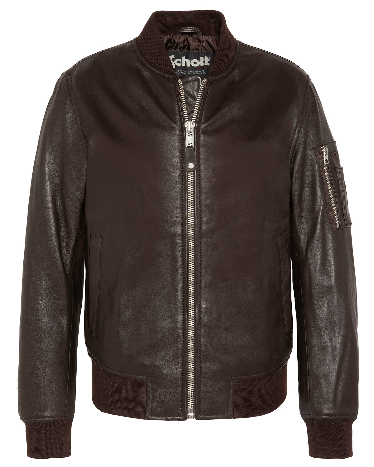 Bomber MA-1 noir, cuir d'agneau, SCHOTT