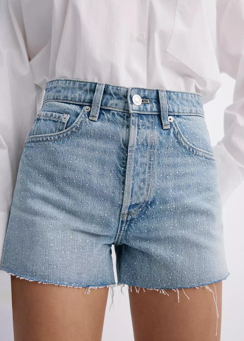 Short en jean strass, MANGO