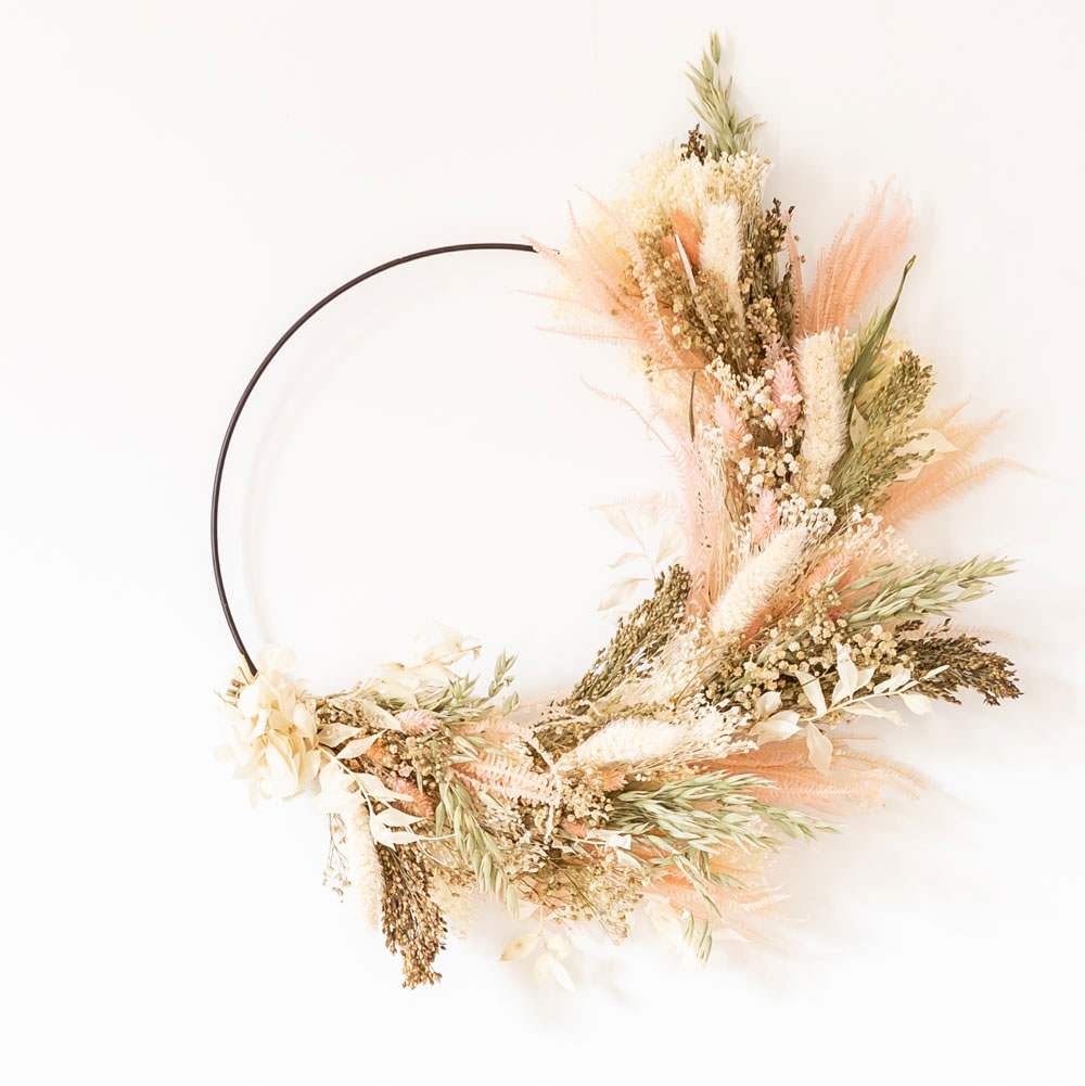 Couronne murale de fleurs séchées D30cm HEIDI, RECONCILIATION VEGETALE
