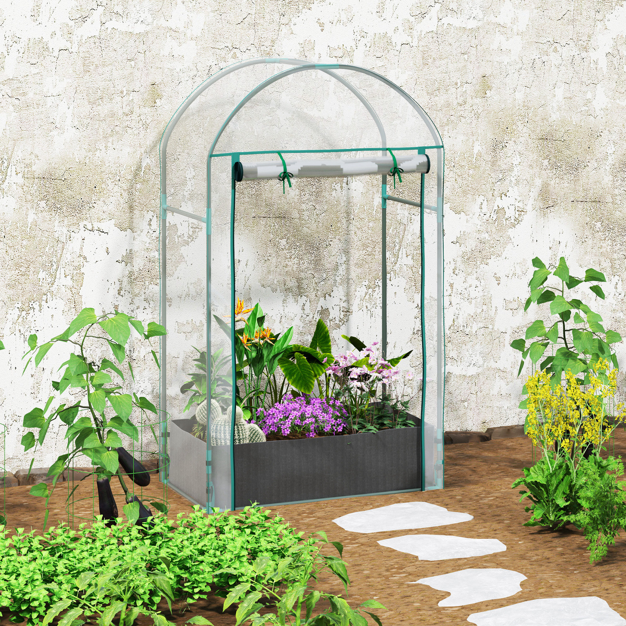 Outsunny Serre De Jardin 3 Niveaux - Serre Balcon Compacte 69x49x125cm Avec Bâche PVC Renforcée Et Porte Zippée