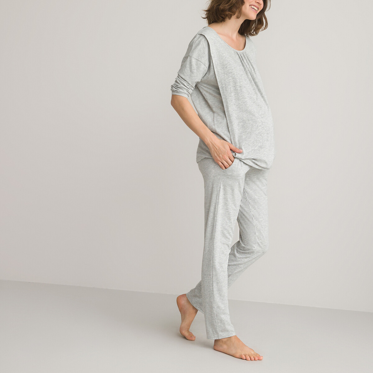 Pyjama grossesse et allaitement haut croisé – Gris