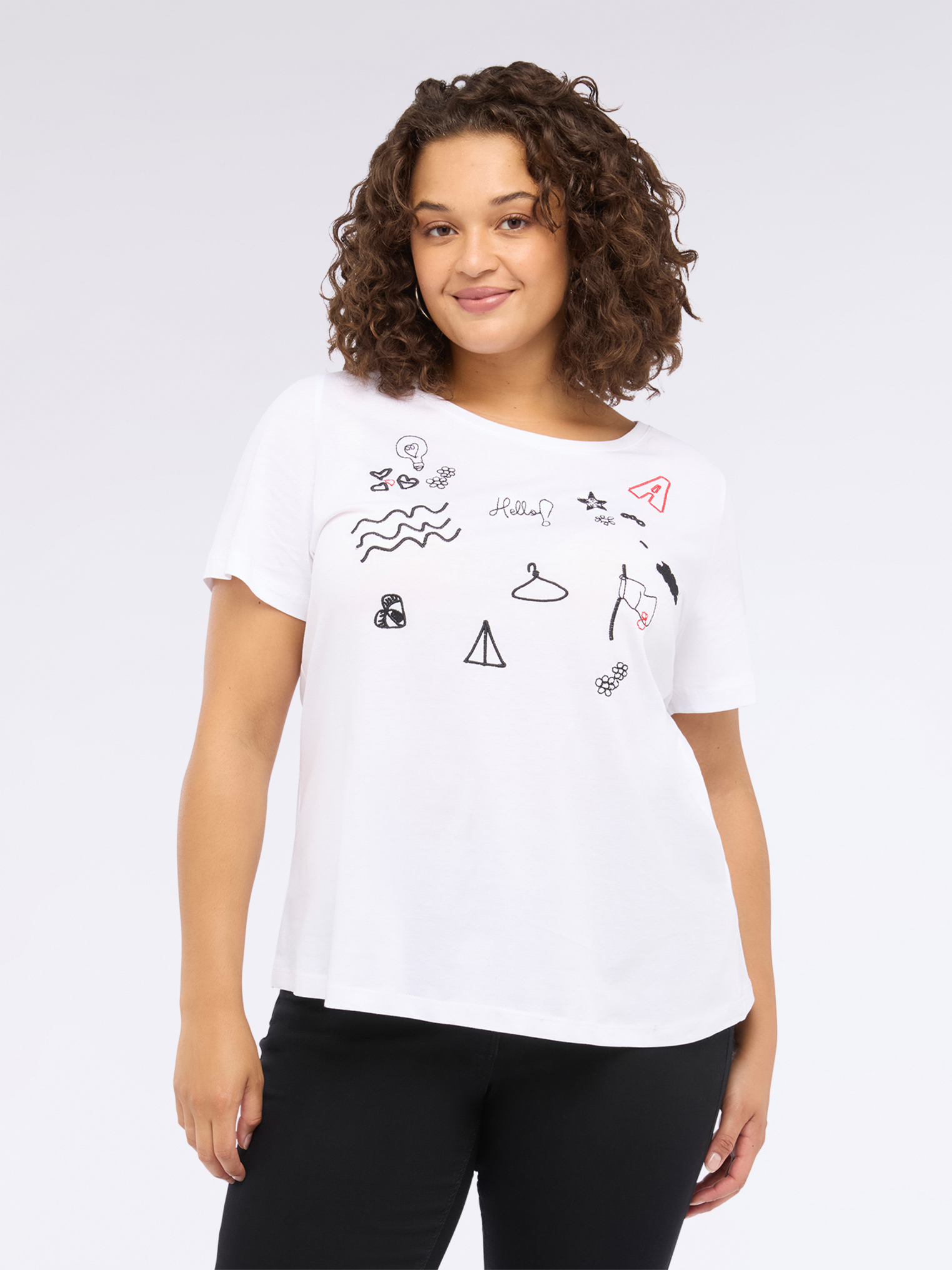 T-shirt en jersey avec broderies et petites inscriptions, FIORELLA RUBINO