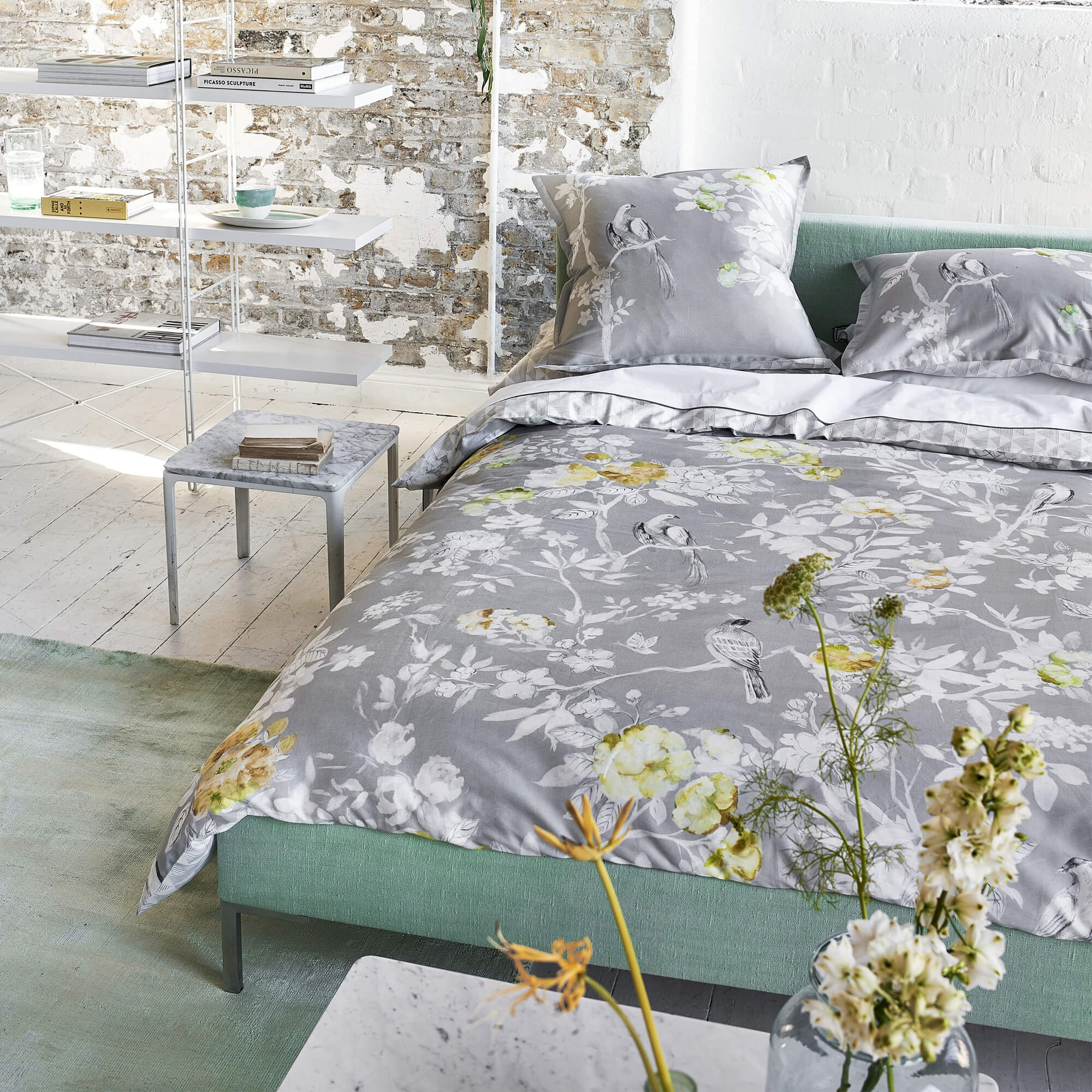 Housse de couette imprimée en satin de coton, PONTOISE PLATINIUM, DESIGNERS GUILD