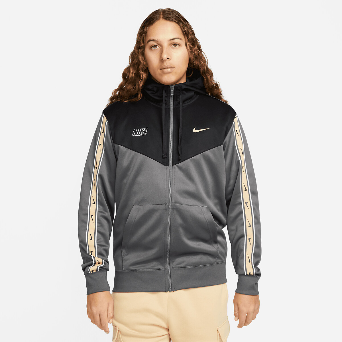 Sportswear repeat zip-up hoodie, dx2025, black / dark grey, Nike | La ...