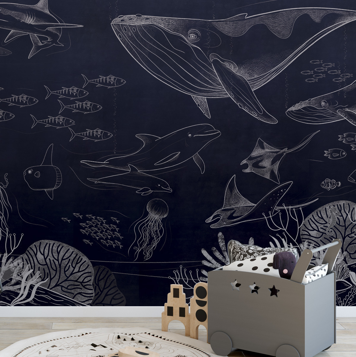 Papier peint panoramique Océan, Bleu nuit 525 x 250cm, ACTE DECO