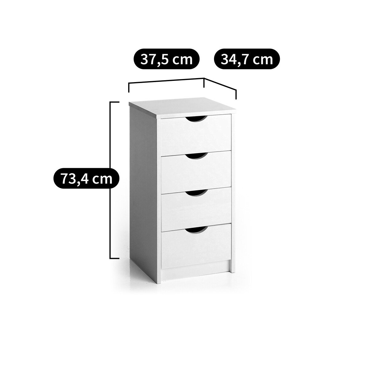 Cassettiera per scrivania, 3 cassetti, con serratura, colore: bianco,  dimensioni 40 cm x 44 cm x 65 cm (larghezza x profondità x altezza)