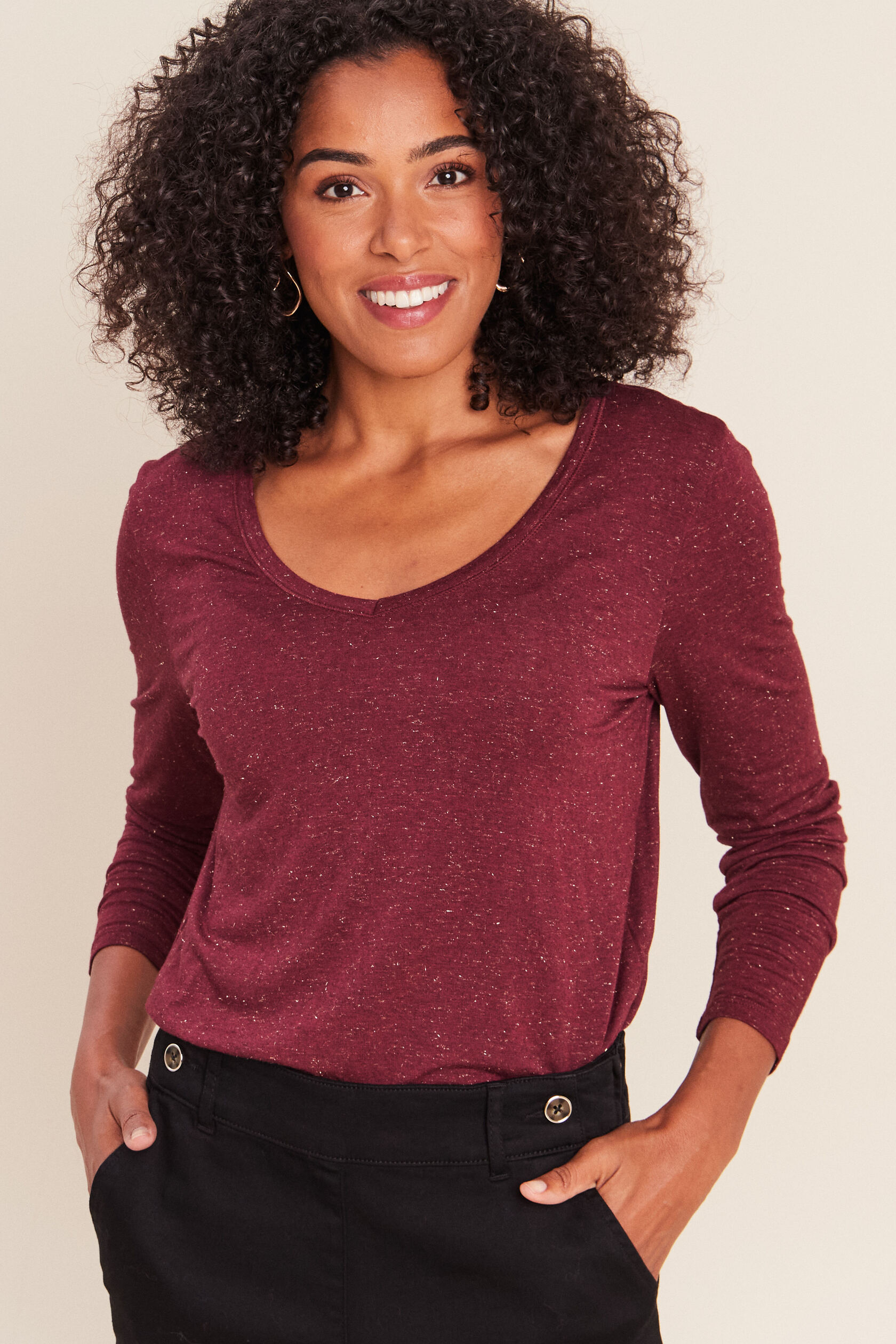 T-shirt ajusté col v manches longues, BREAL