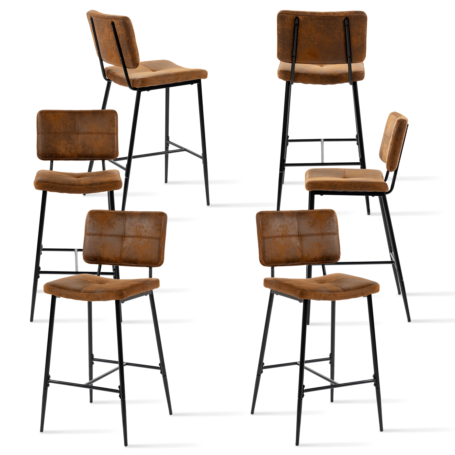 Lot de 6 tabourets de bar en microfibre rétro vintage, POMONA, MEUBLES COSY