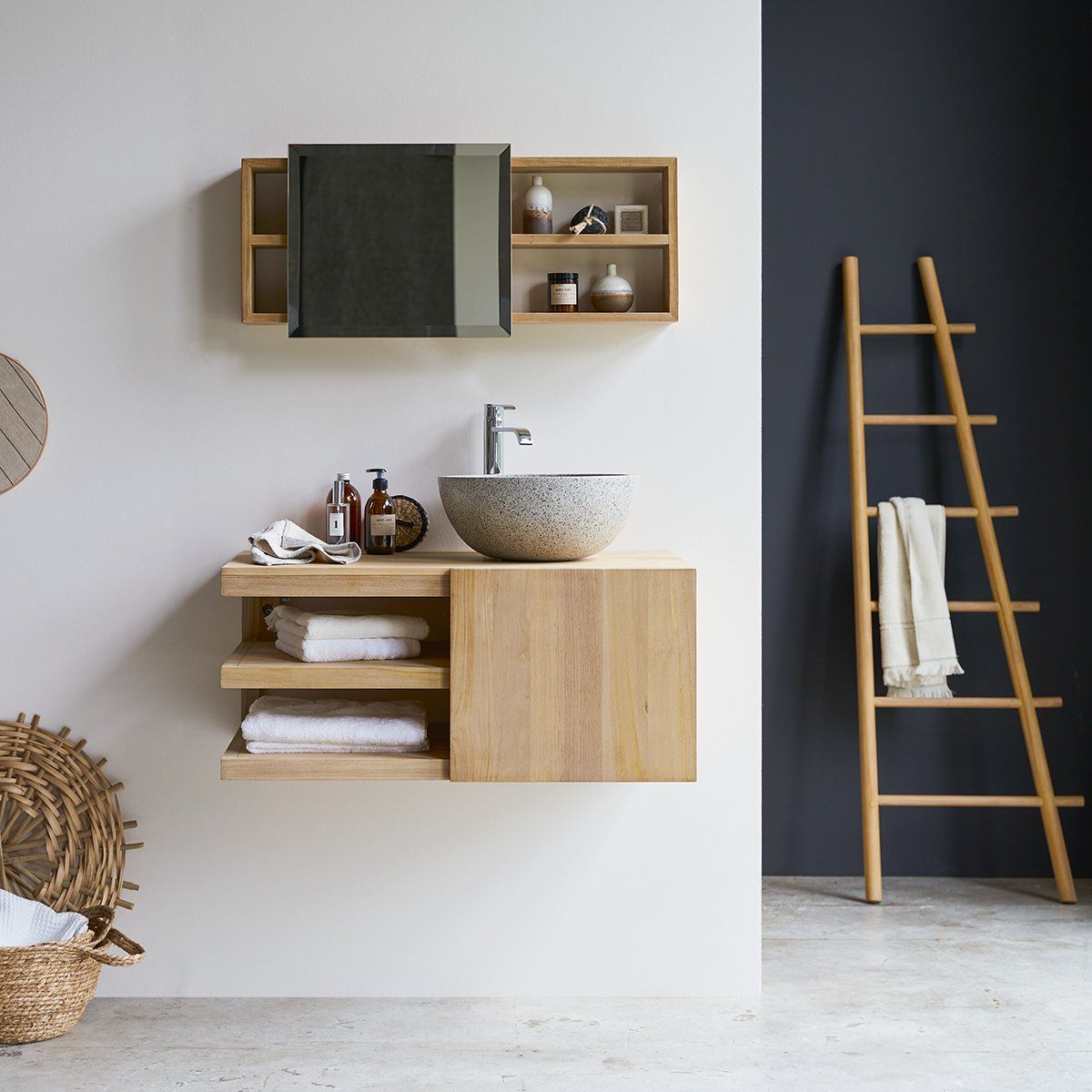 Meuble sous vasque en teck massif typo 90 cm naturel Tikamoon  La Redoute