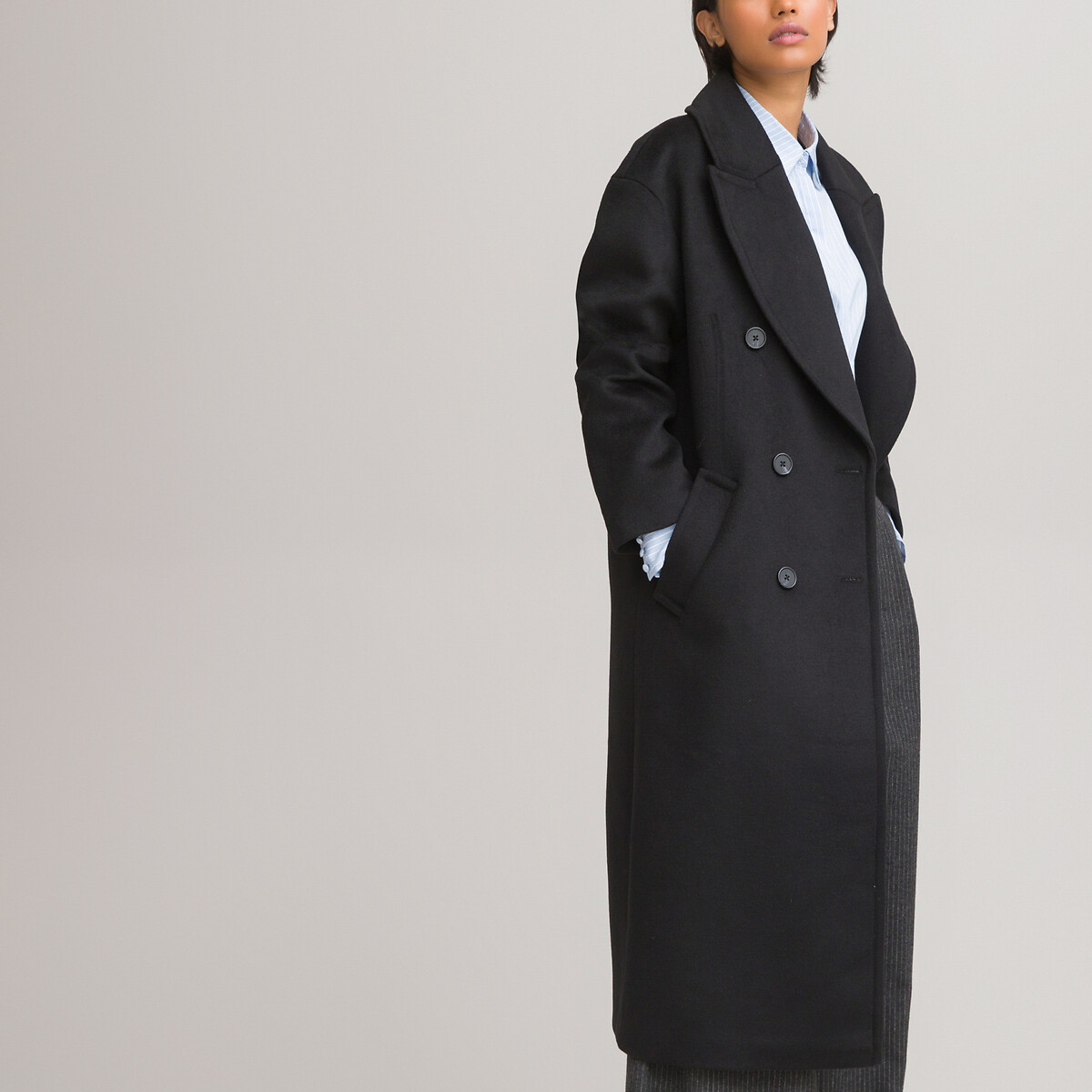 Recycled wool mix coat with button fastening La Redoute 