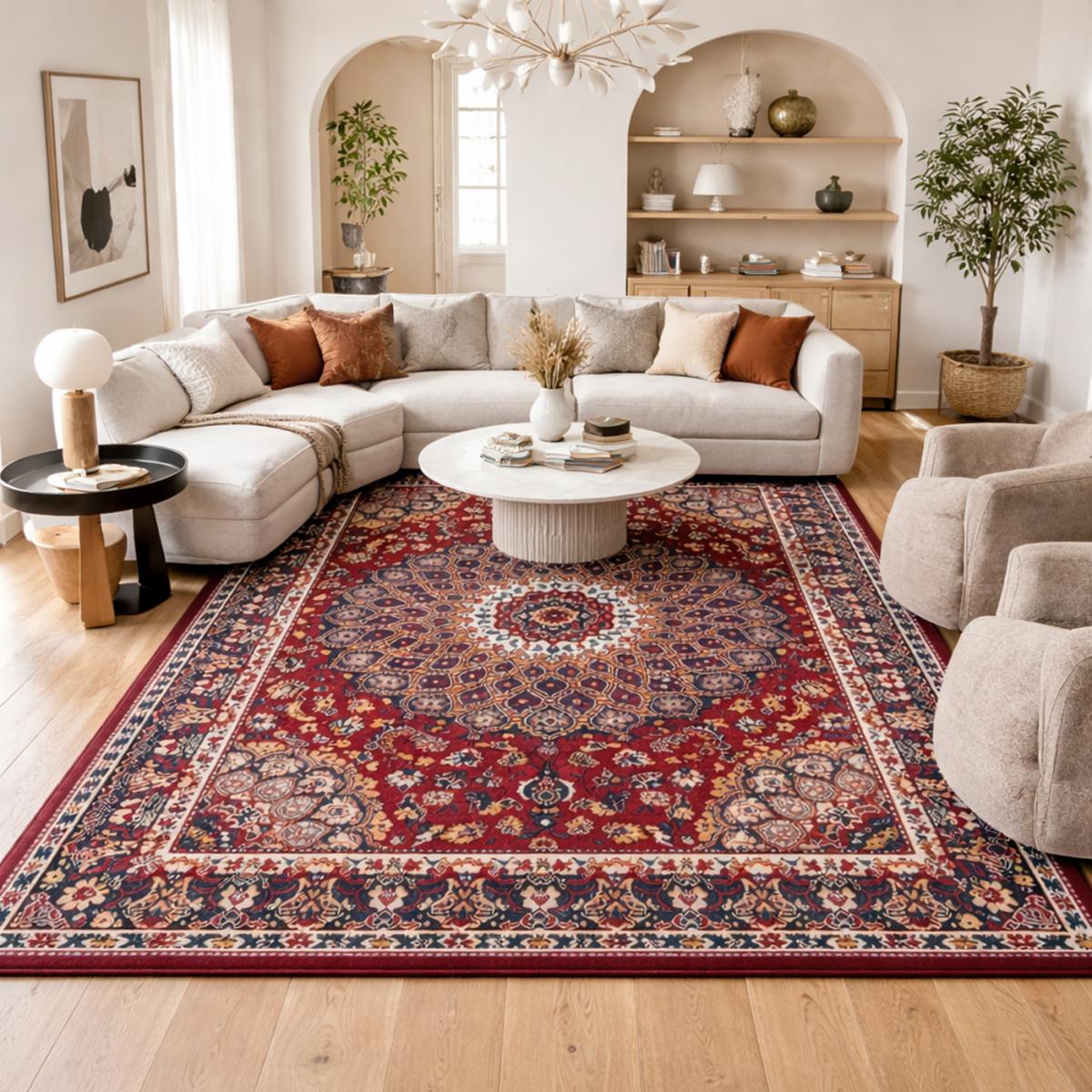 Tapis oriental tissé motif ethnique LYN1 ROSOR, UN AMOUR DE TAPIS
