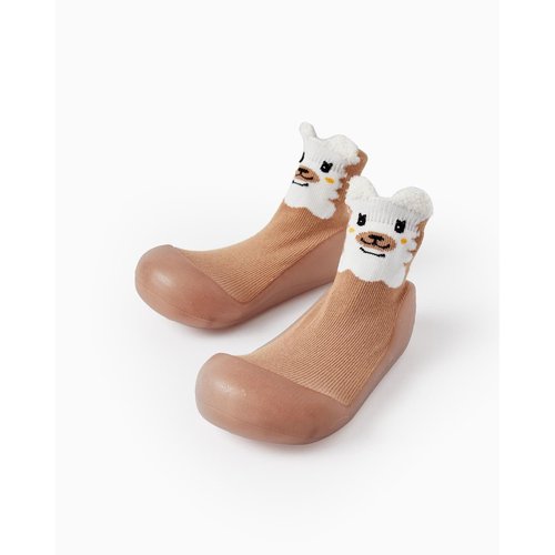 Chaussons-chaussettes avec semelles antidérapantes pour bébé fille 'ours'  discover peru beige foncé Zippy