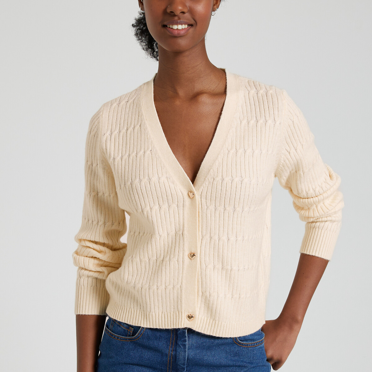 Brushed knit buttoned cardigan Only | La Redoute