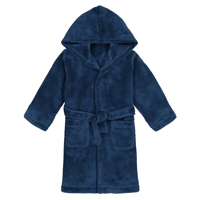 Soft Fleece Hooded Bathrobe, navy blue, LA REDOUTE COLLECTIONS