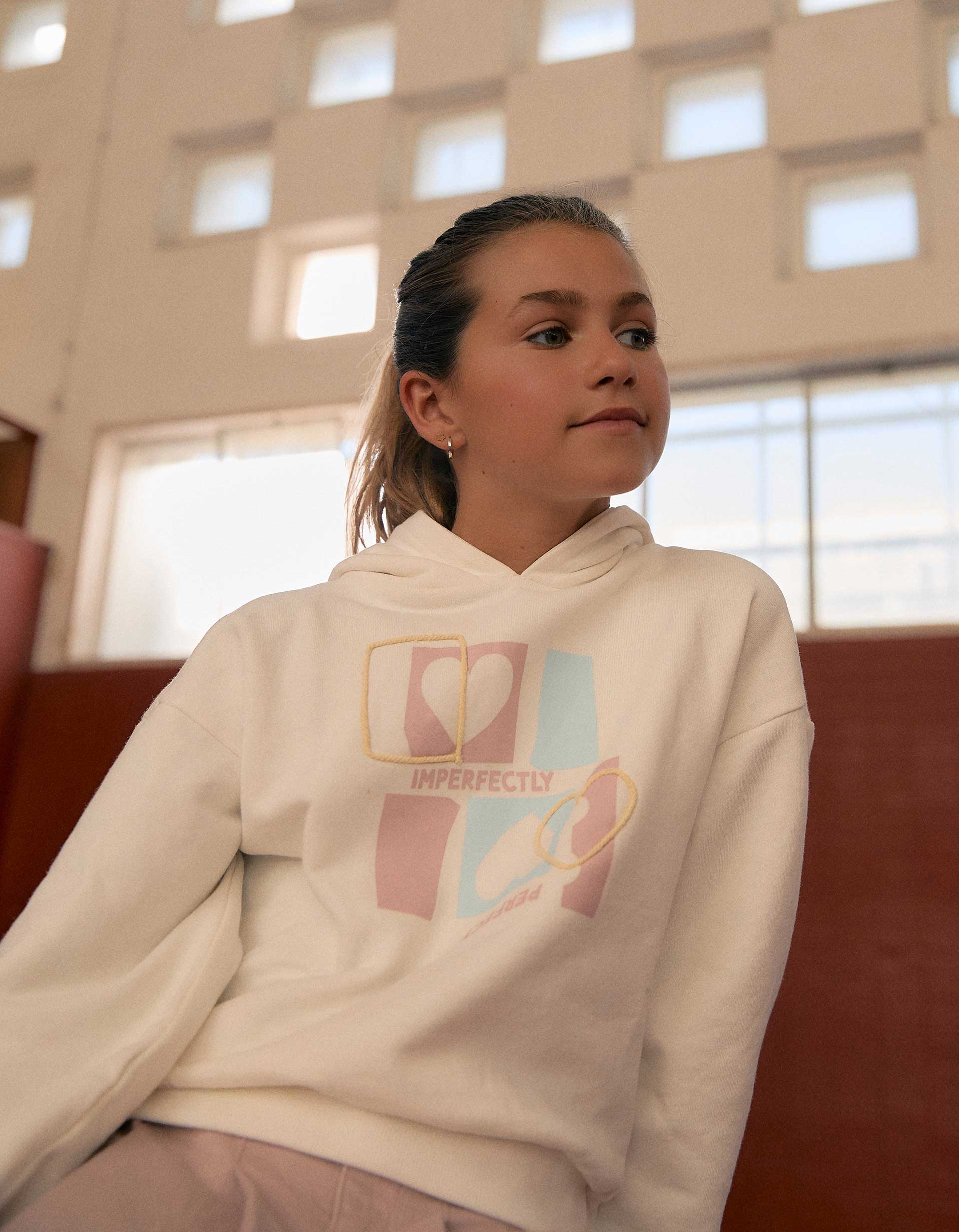 Sweat en coton à capuche avec imprimé cœur, ZIPPY