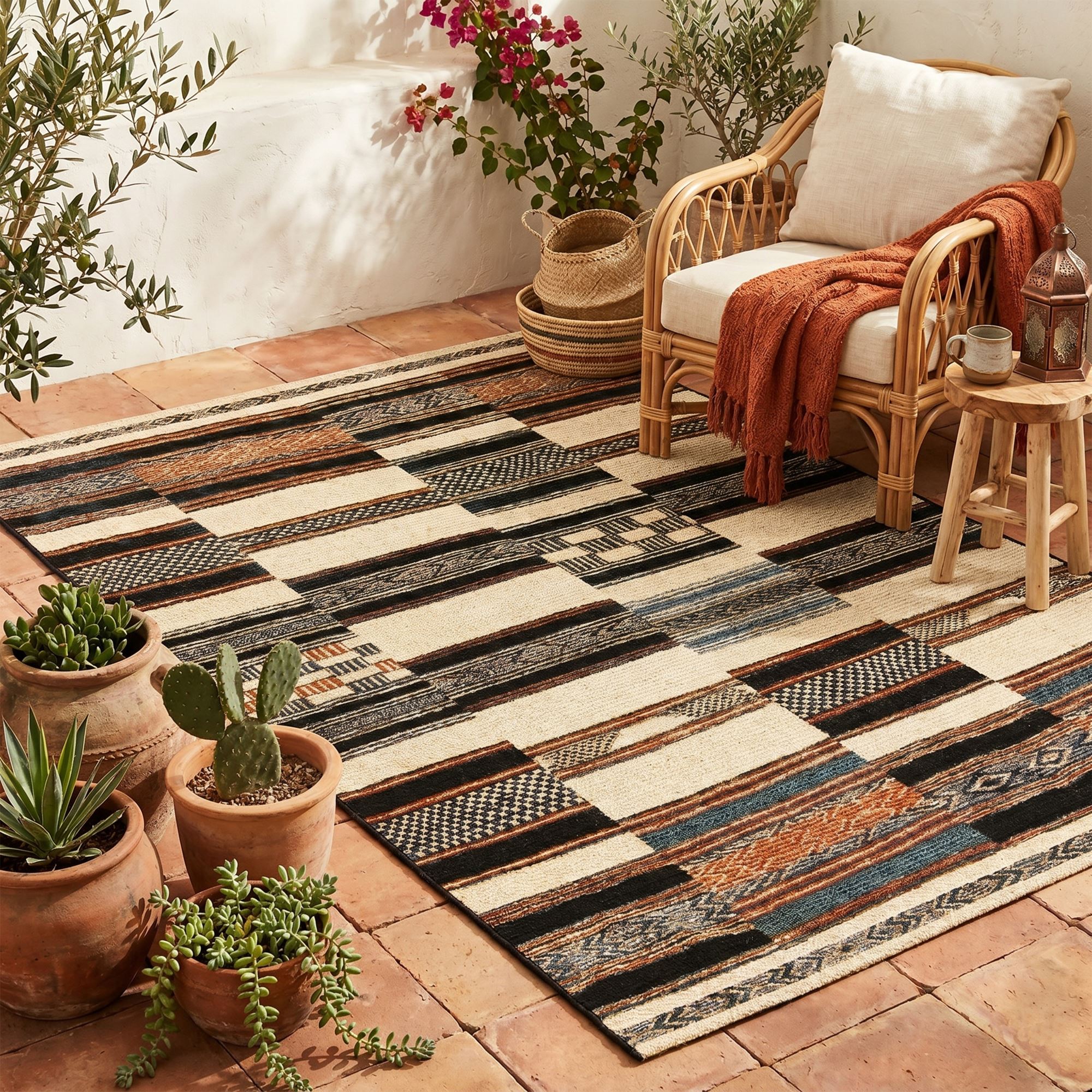 Tapis d'extérieur tissé plat à motifs géométriques - AURORA, GINO FALCONE