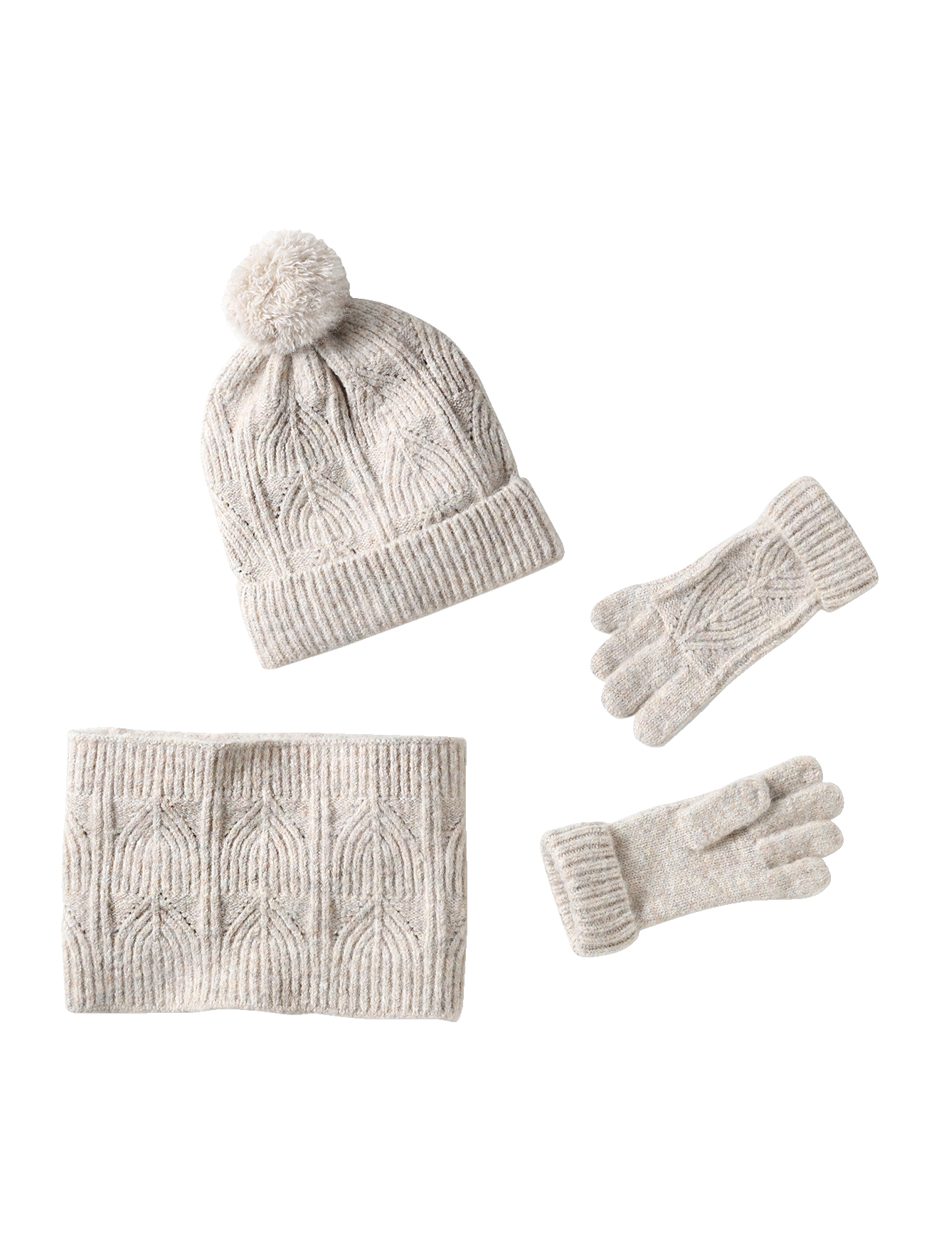 Ensemble bonnet + snood + moufles en maille torsadée mousseuse, VERTBAUDET