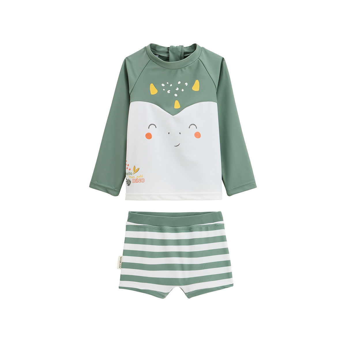 Maillot de bain bébé 2 pièces t-shirt de protection UV et boxer Hello Dino, PETIT BEGUIN