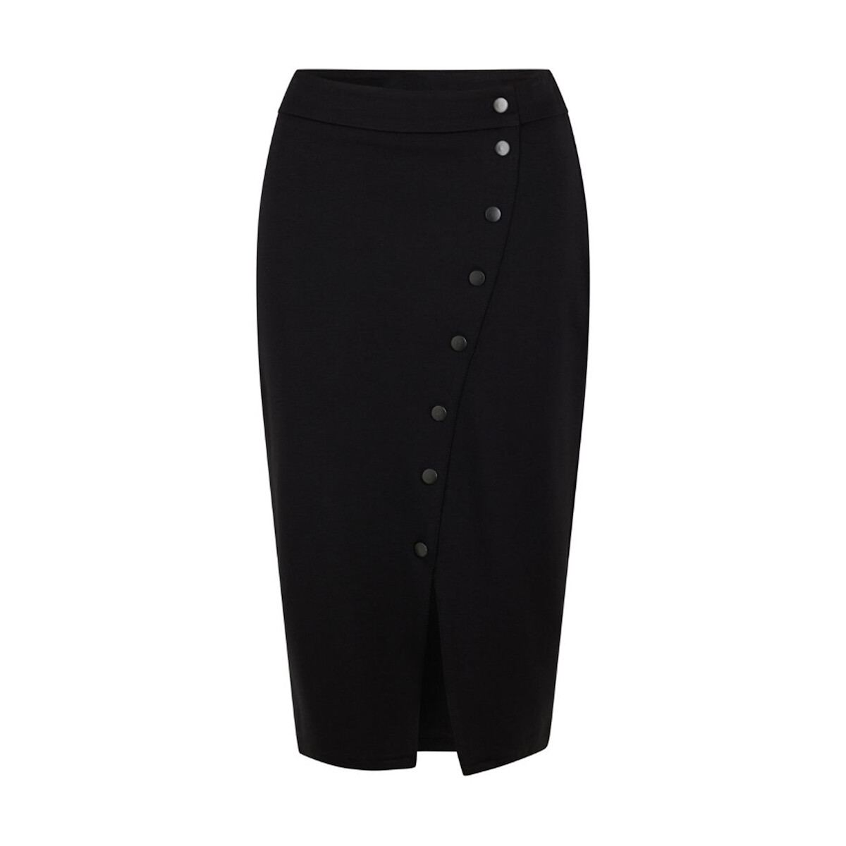 Image of Midi Pencil Skirt with Asymmetric Buttoning