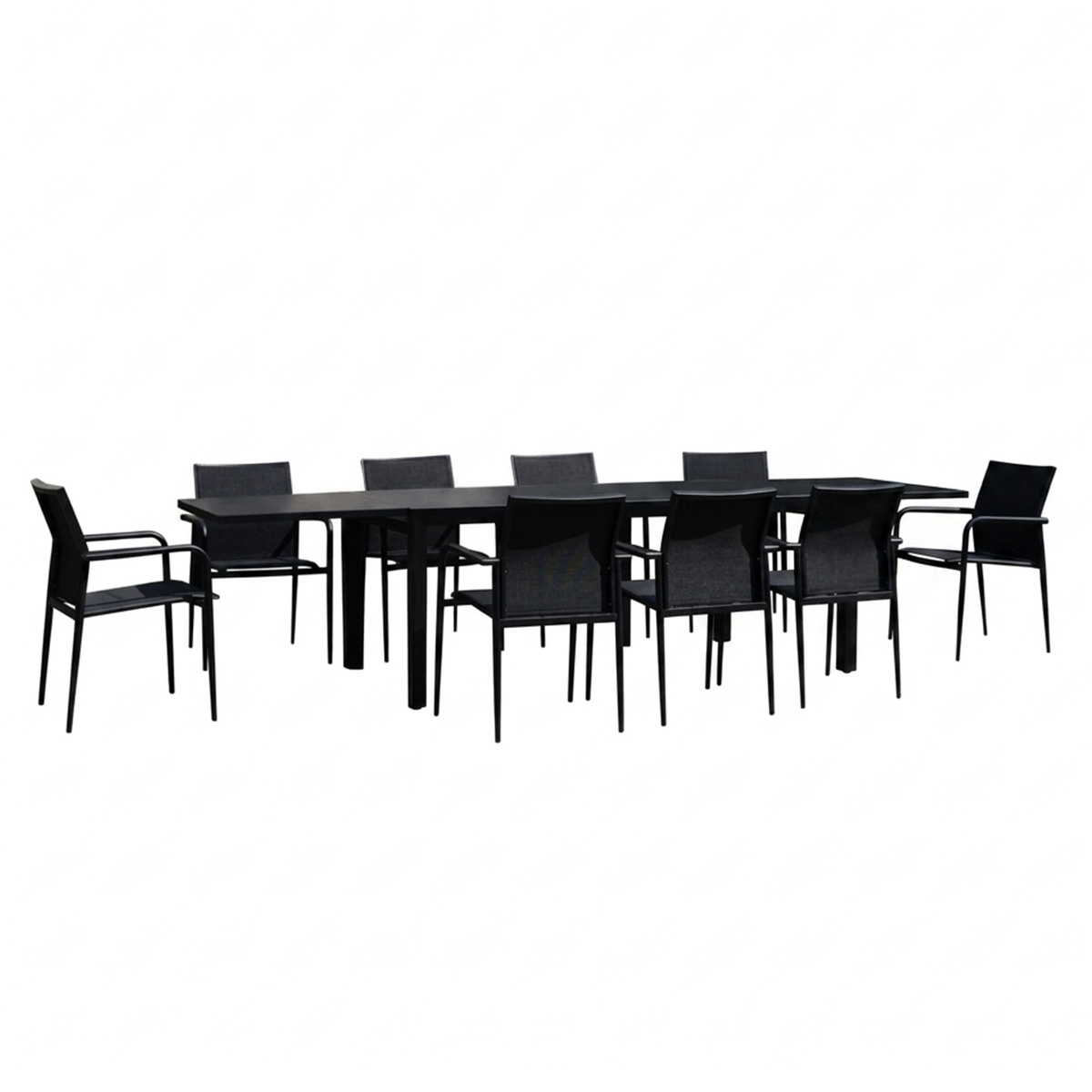 Ensemble 6/10p alu, verre, 8 fauteuils MODULO, WILSA GARDEN