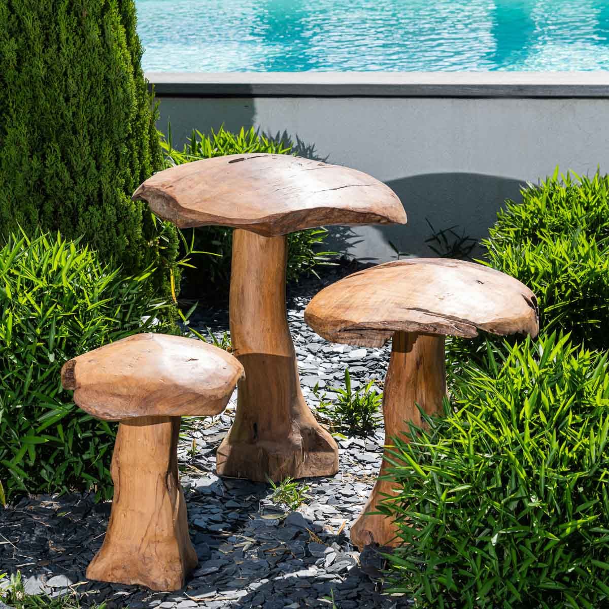 Set champignons en teck déco jardin marron Wanda Collection