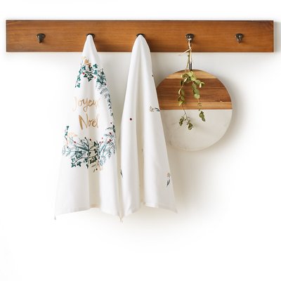 Set of 2 Floya Christmas Wreath Cotton and Linen Blend Tea Towels LA REDOUTE INTERIEURS