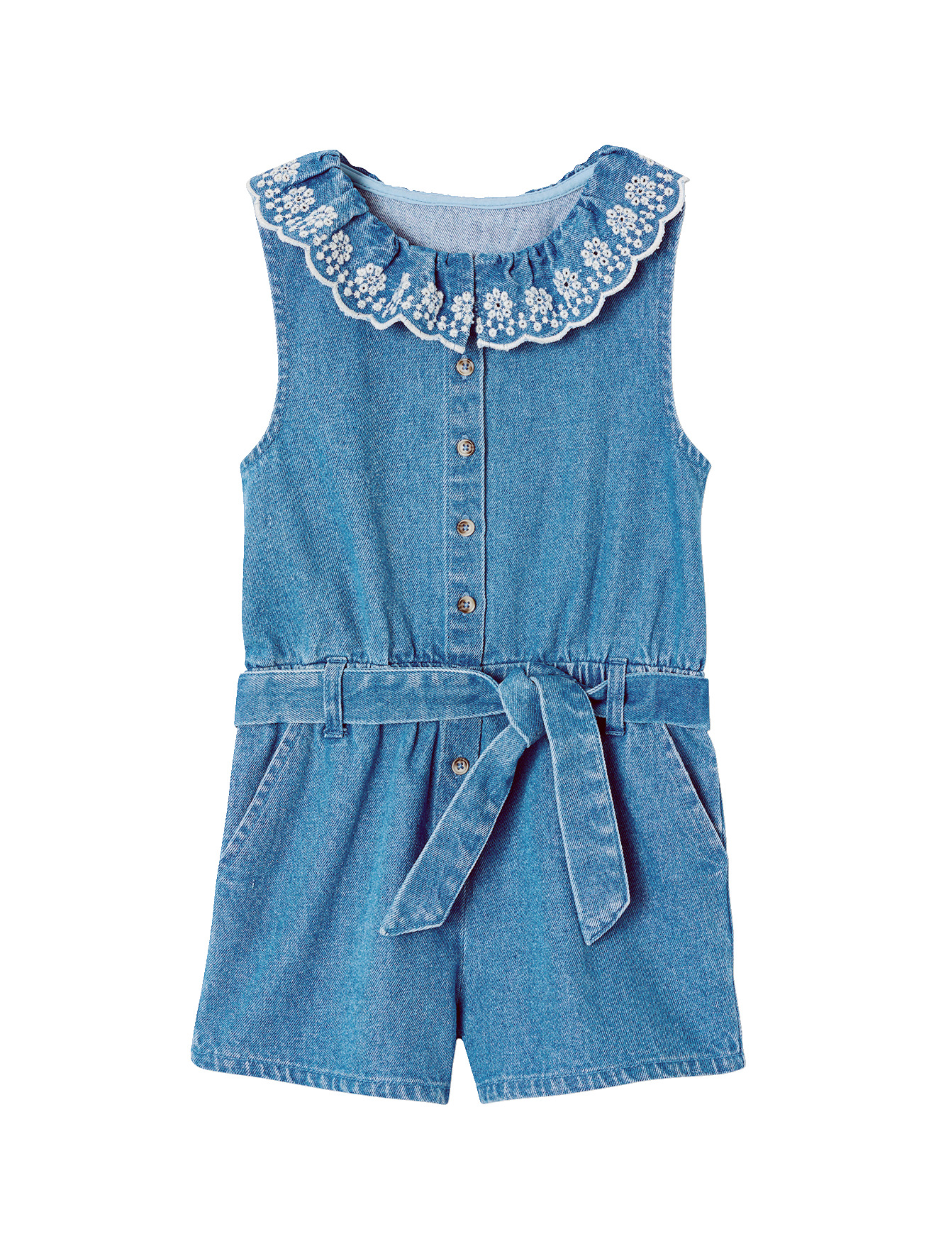 Combishort en denim, VERTBAUDET