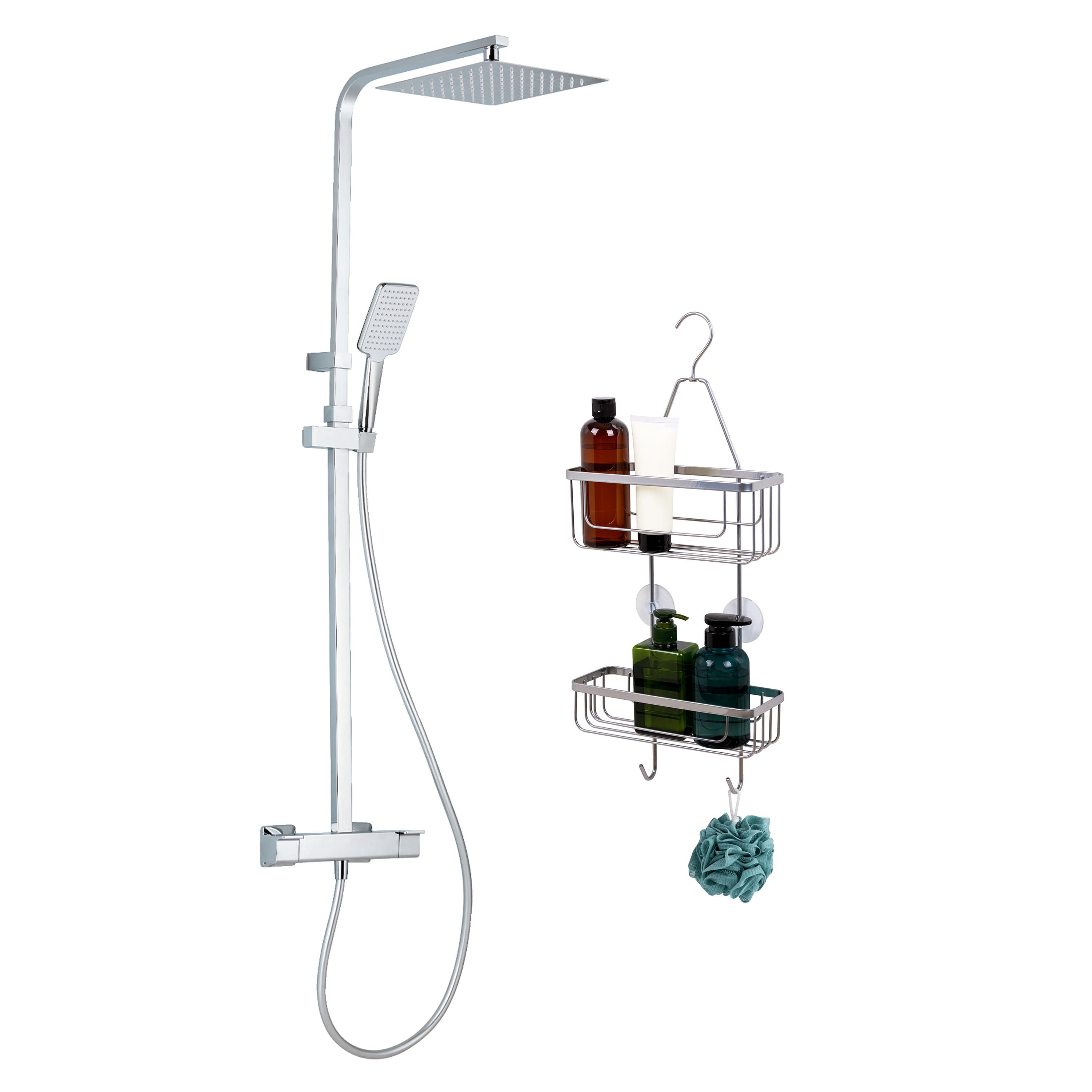 Colonne de douche thermostatique et étagère, STUDIO, SENSEA