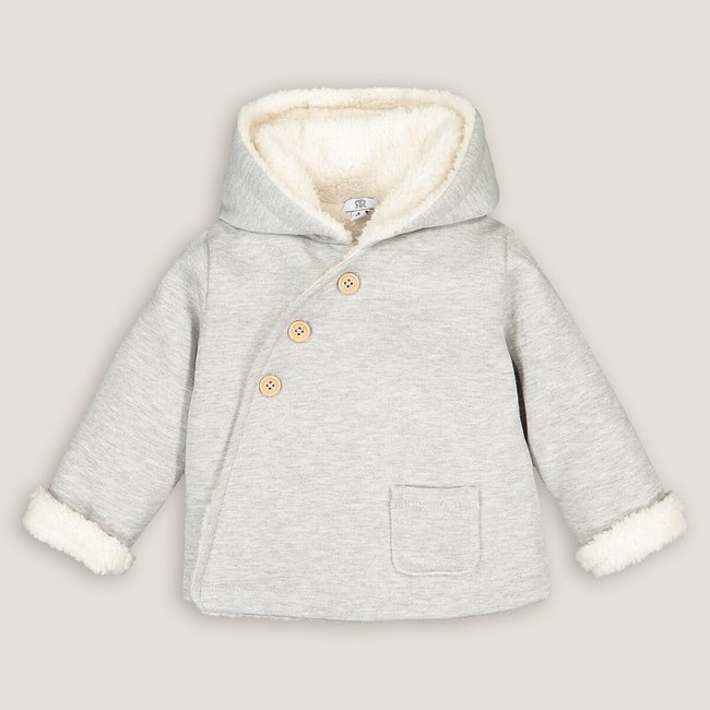 Cotton Mix Winter Coat with Hood, grey marl, LA REDOUTE COLLECTIONS