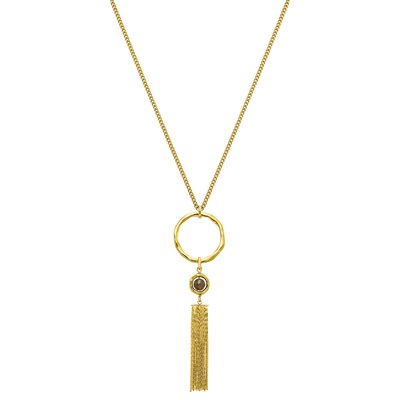Lange Halskette aus gehämmertem Goldmetall und Achatstein N°3
