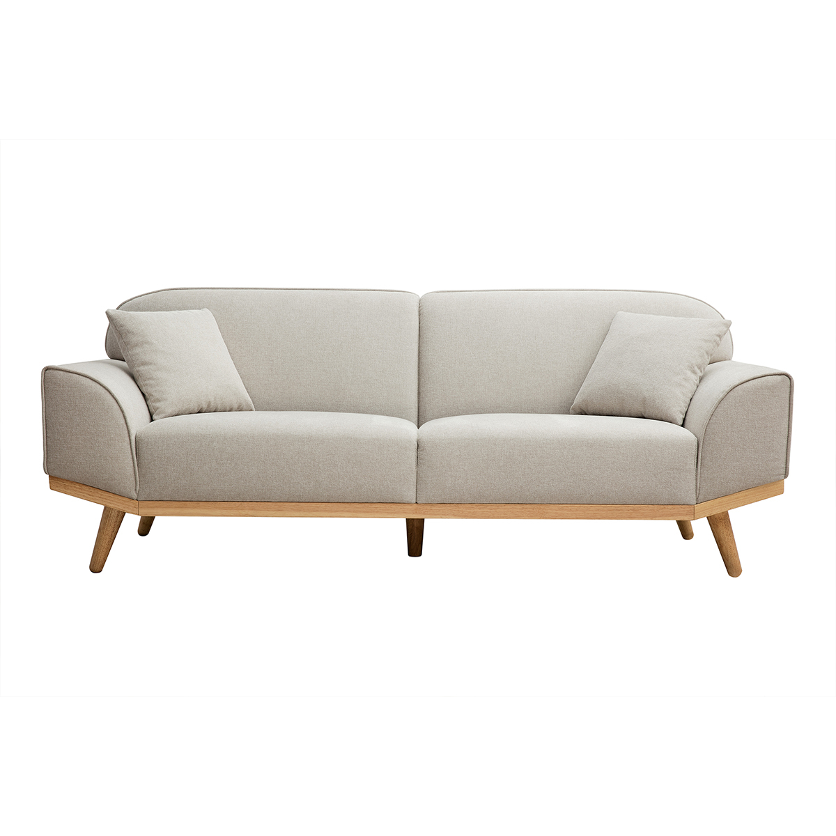 Canapé scandinave 3 places en tissu effet velours texturé beige et bois clair FREEMA, MILIBOO