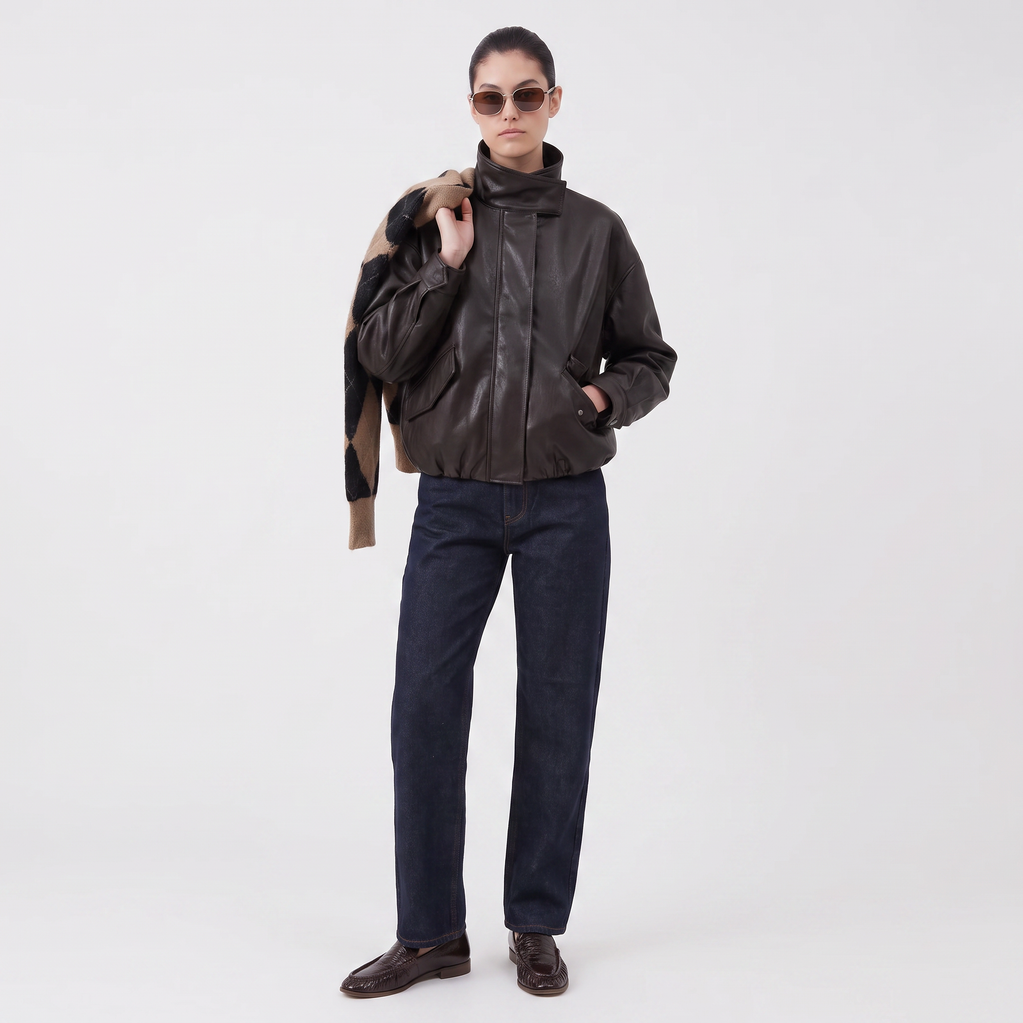 Blouson femme en effet cuir col montant EVELIS, ARTLOVE