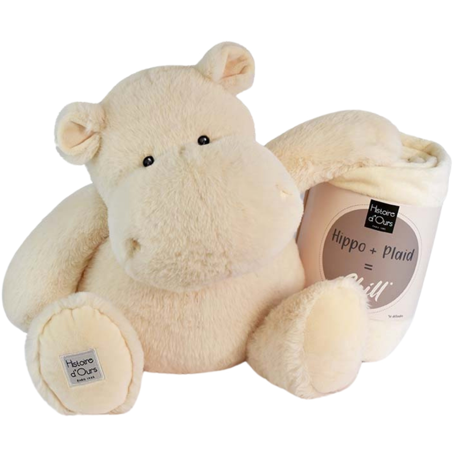 Peluche hippopotame L'Hippo avec plaid écru, HISTOIRE D'OURS