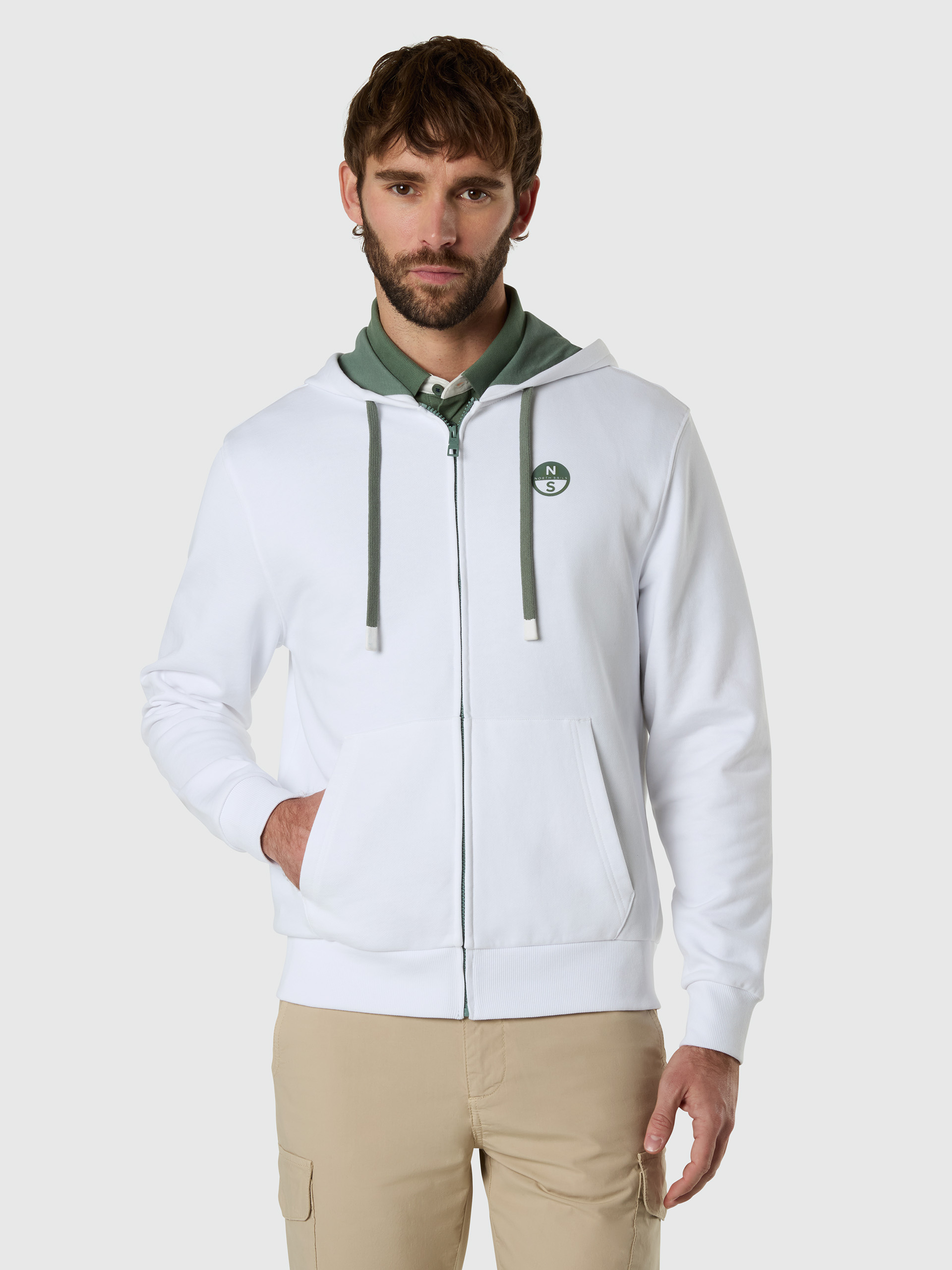 Sweat à capuche pleine fermeture éclair avec logo contrasté, NORTH SAILS