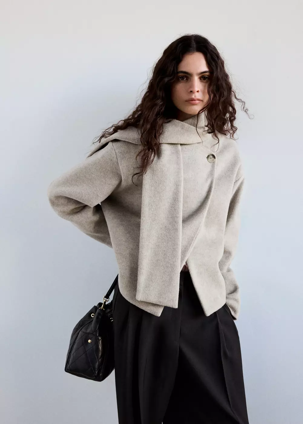 Veste en drap à col écharpe, MANGO