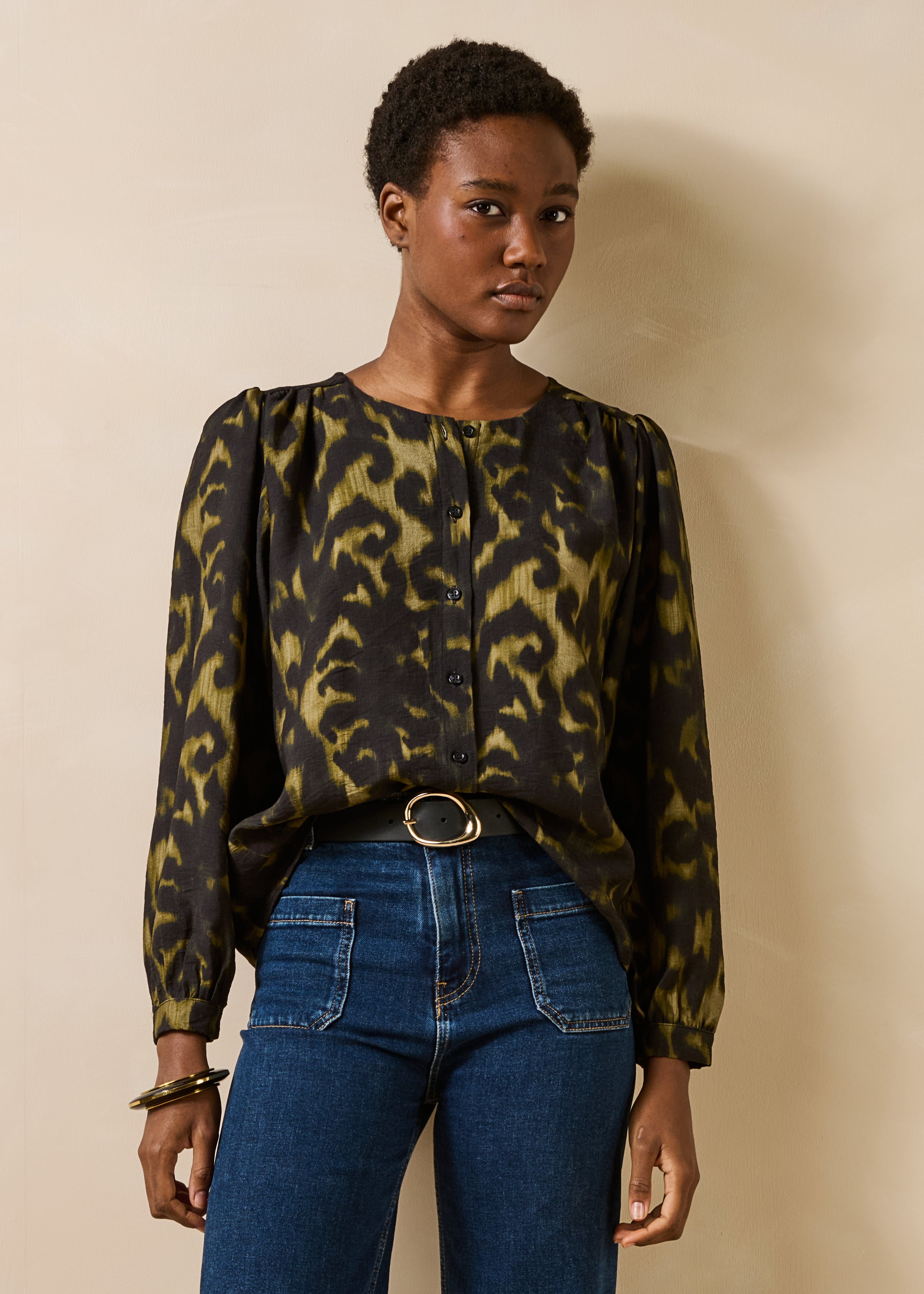 Chemise manches longues imprimée encolure ronde, LA FEE MARABOUTEE