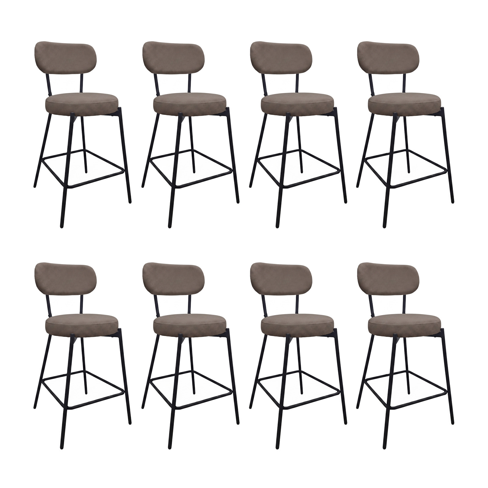 Chaises CELESTE îlot bar métal tissu velours côtelé H65cm, MOB IN