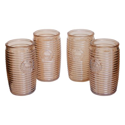Set of 4 Ribbed Glass Tumblers, 330ml SO'HOME