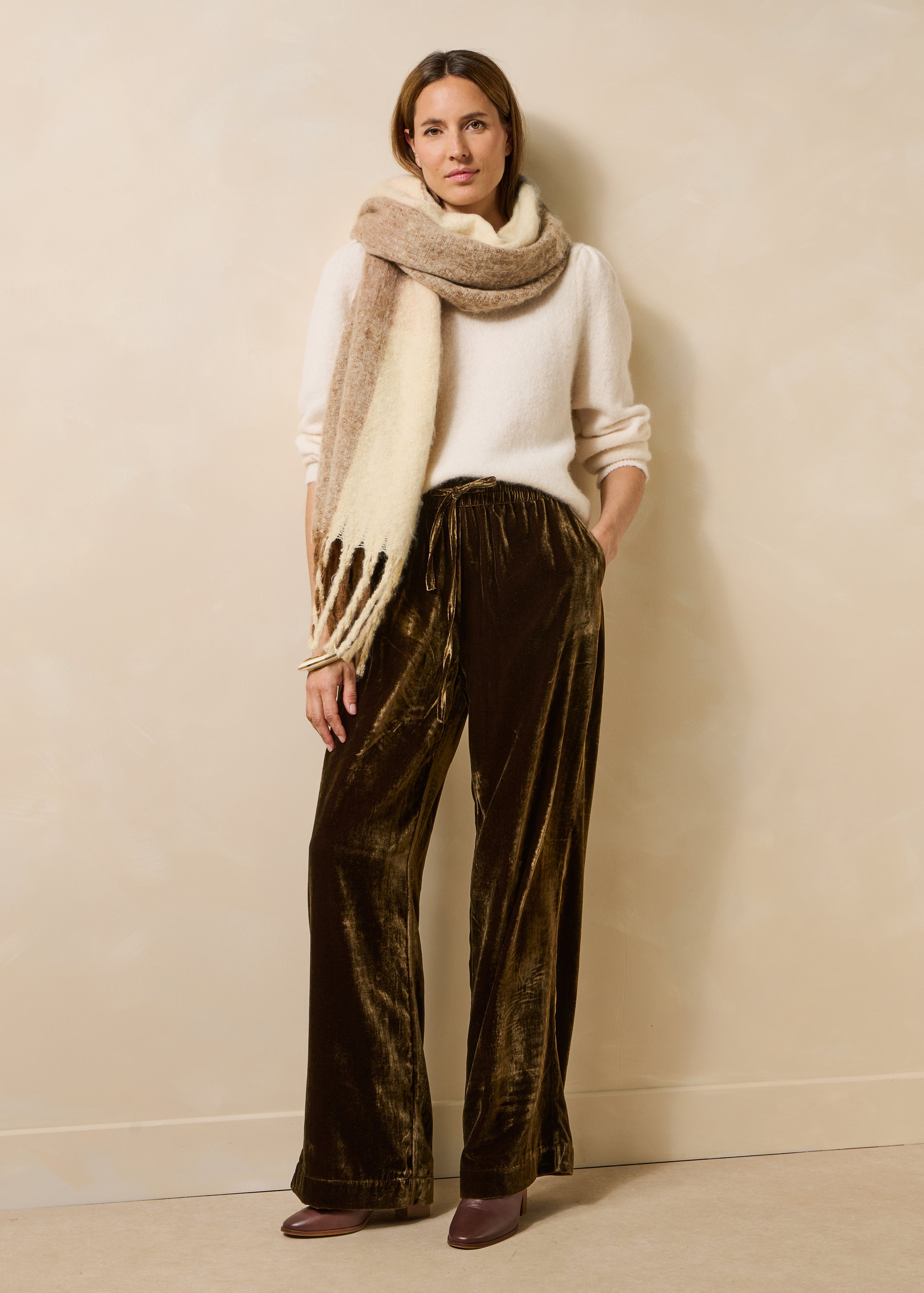 Pantalon large en velours lisse, LA FEE MARABOUTEE