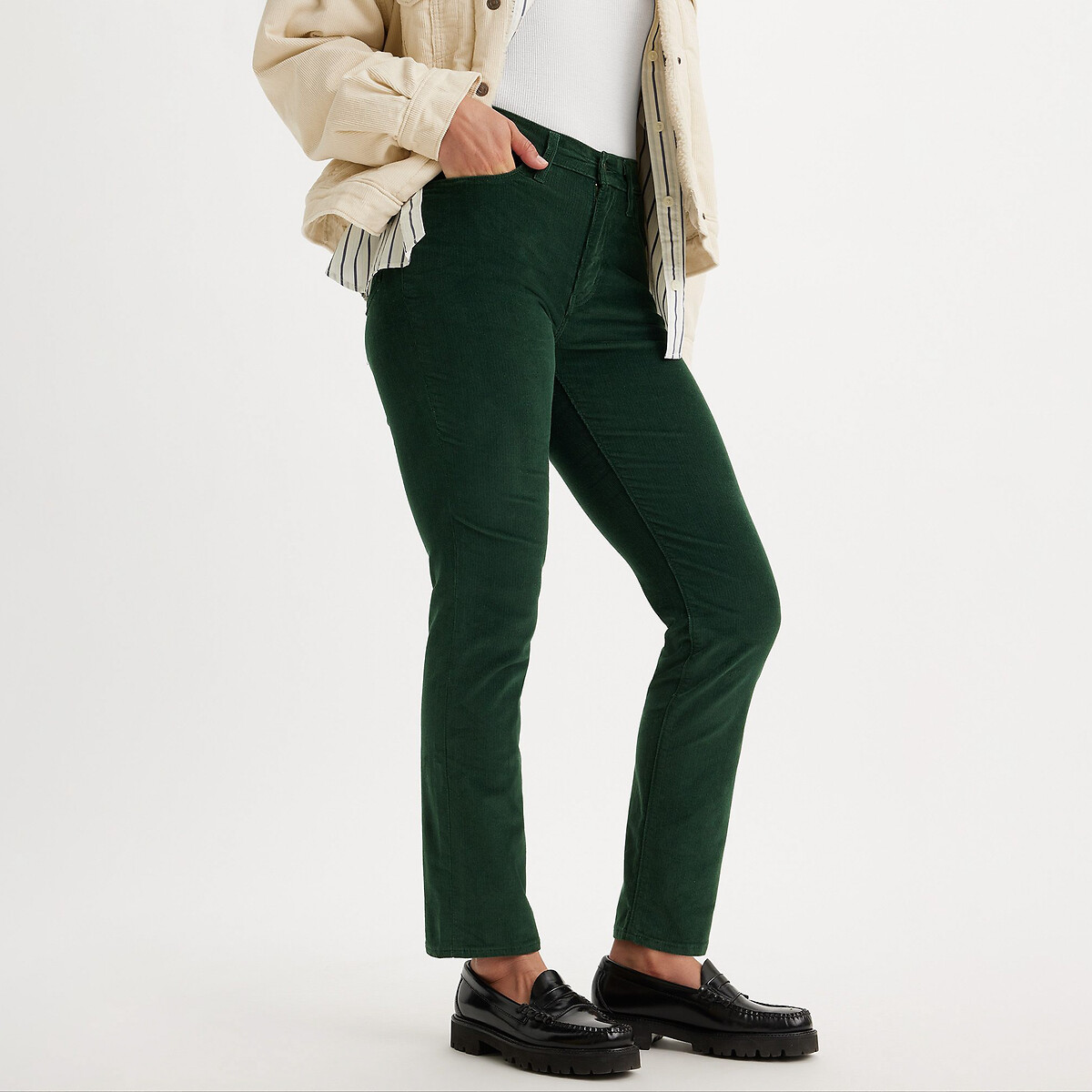 Green straight jeans top
