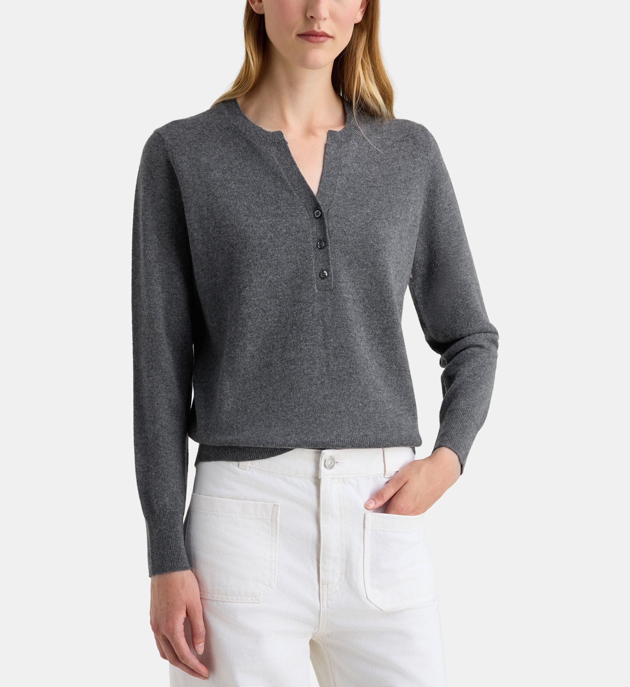 Pull droit fanfan col rond découpe v cachemire, GALERIES LAFAYETTE