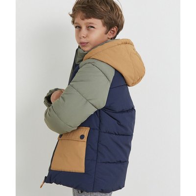 Warm Hooded Padded Jacket in Colour Block Print TAPE A L'OEIL