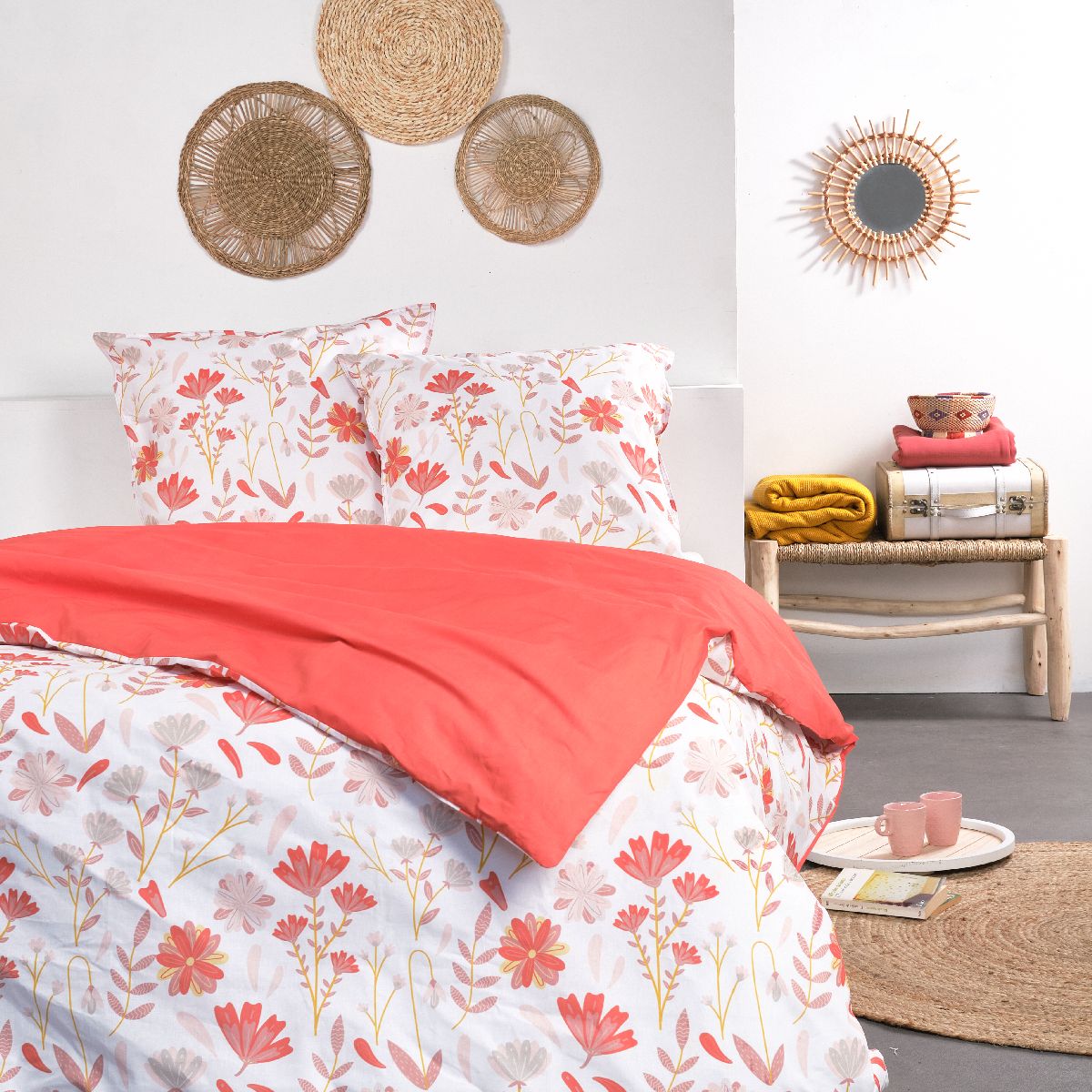 Parure de lit imprimé Floral coton SUNSHINE PIA, TODAY
