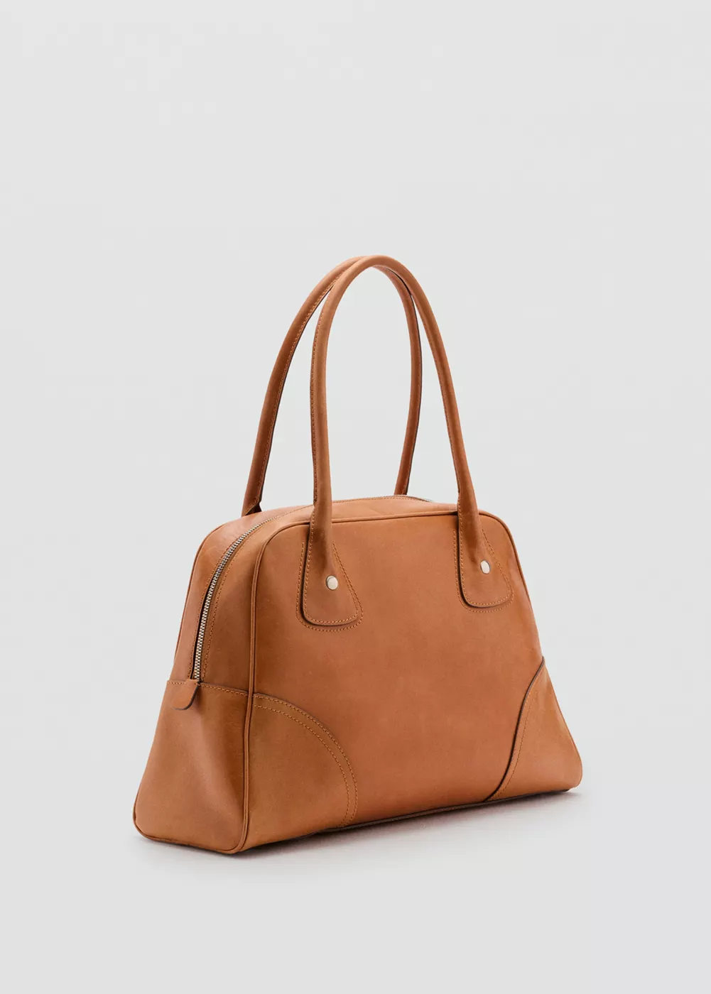 Grand sac bowling en cuir, MANGO