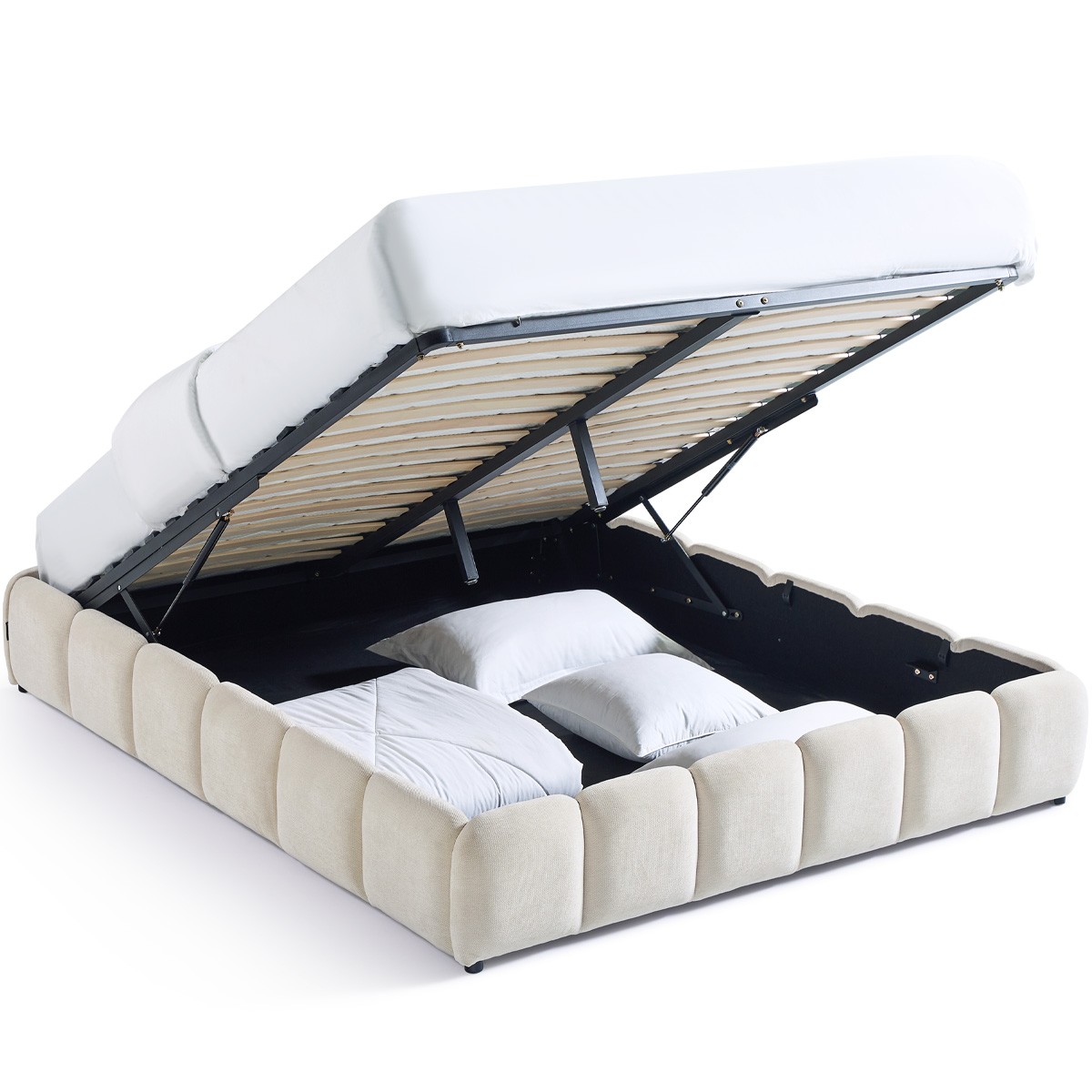 Lit coffre adulte en tissu chenille - NILSA, HOMIFAB