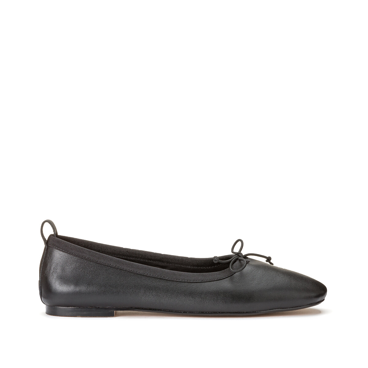 Leather ballet flats with bow detail, black, La Redoute Collections ...