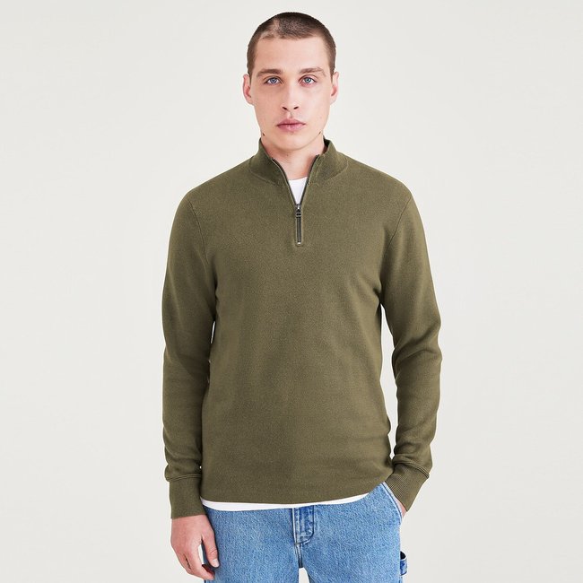Cotton half zip jumper, khaki, Dockers | La Redoute