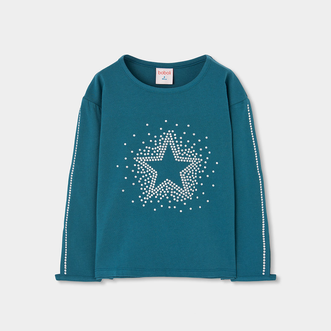 T-shirt fille en maille avec étoile en strass, BOBOLI