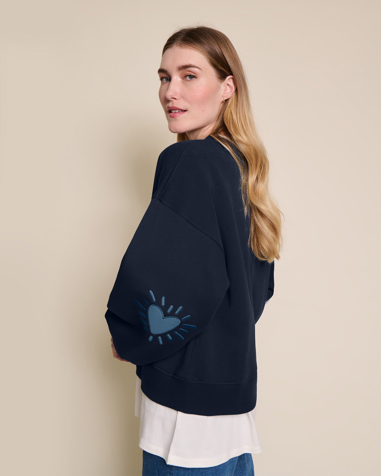 Sweat avec coudières en coton bio, CŒUR SOLAIRE, EMOI EMOI